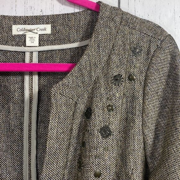 Coldwater Creek Metallic Tweed Embellished Jacket Classic Chic Office Timeless - Picture 3 of 16